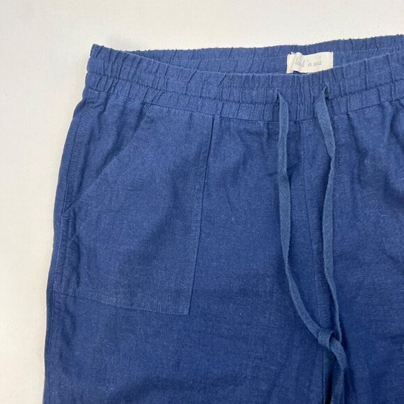 Land n Sea Womens Cropped Drawstring Pants Navy Linen Blend Size XL Pockets - Picture 4 of 9